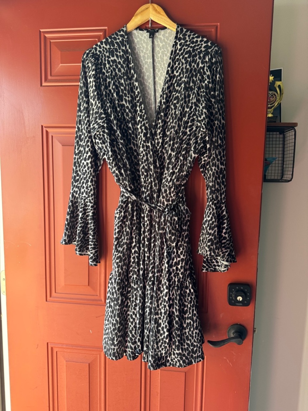 Black & Grey Leopard Print Wrap Dress